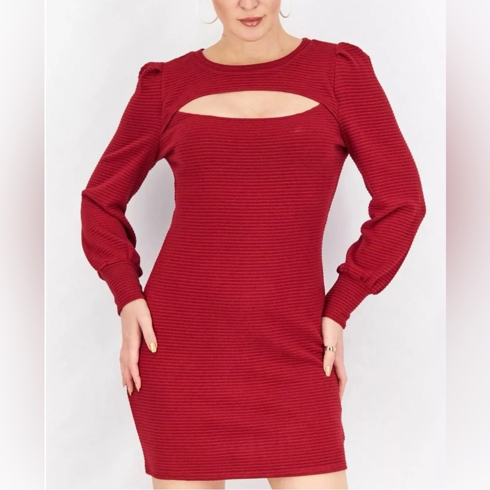 Steve Madden BB Dakota Cut Out Ribbed Long Sleeves Sweater Dress In Red Size M